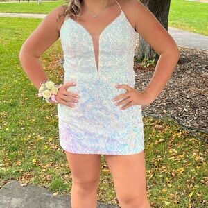 Sherri Hill Iridescent White Mini Dress